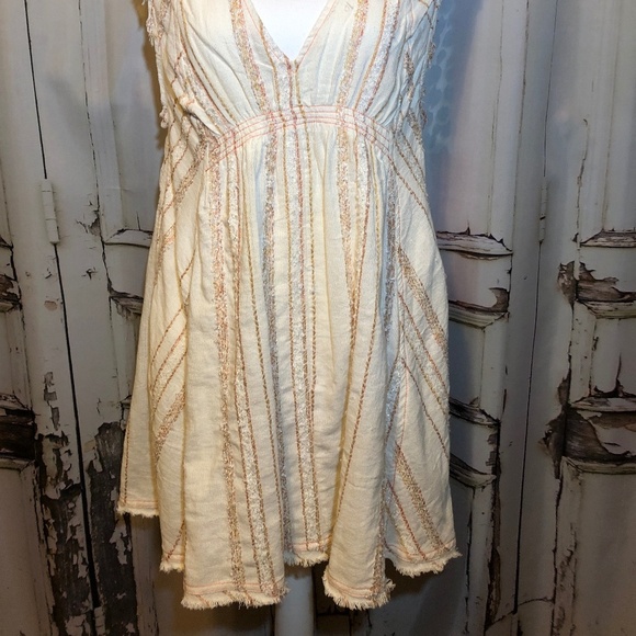 Free People V-neck High-low Fringy and Textured Mini Dress - Size S - Picture 2 of 8